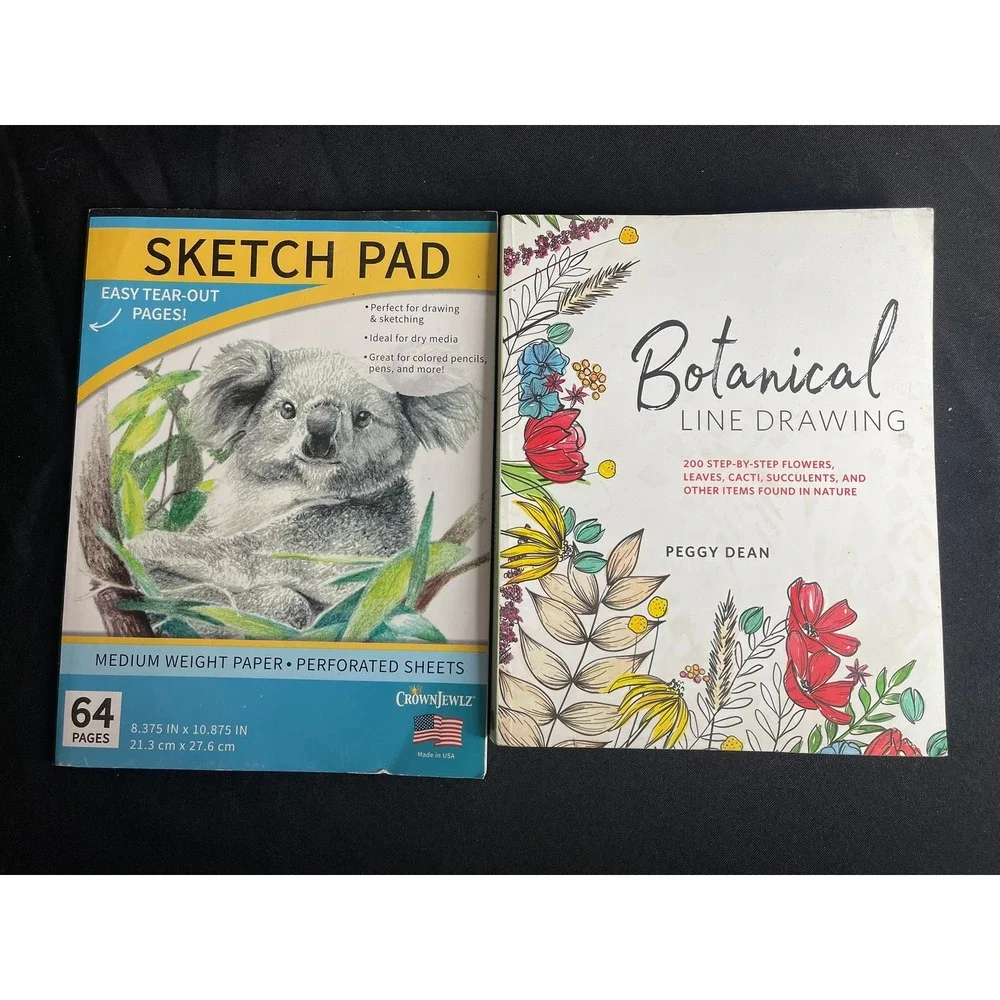 CrownJewlz Koala Sketch Pad and Peggy Dean Botanical Line Drawing Book Bundle